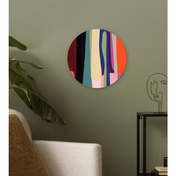 Kleurbanen - Verticaal - Kleurrijk Wandcirkel kunststof plaat 5mm dik klein -sfeer3