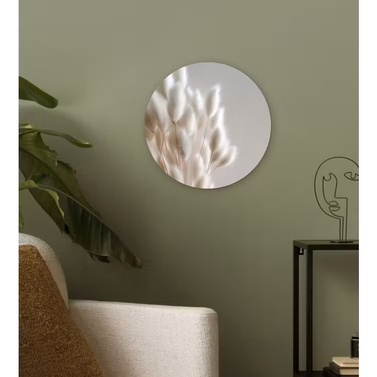 Pluimen - Beige - Minimalistisch Wandcirkel kunststof plaat 5mm dik klein -sfeer3