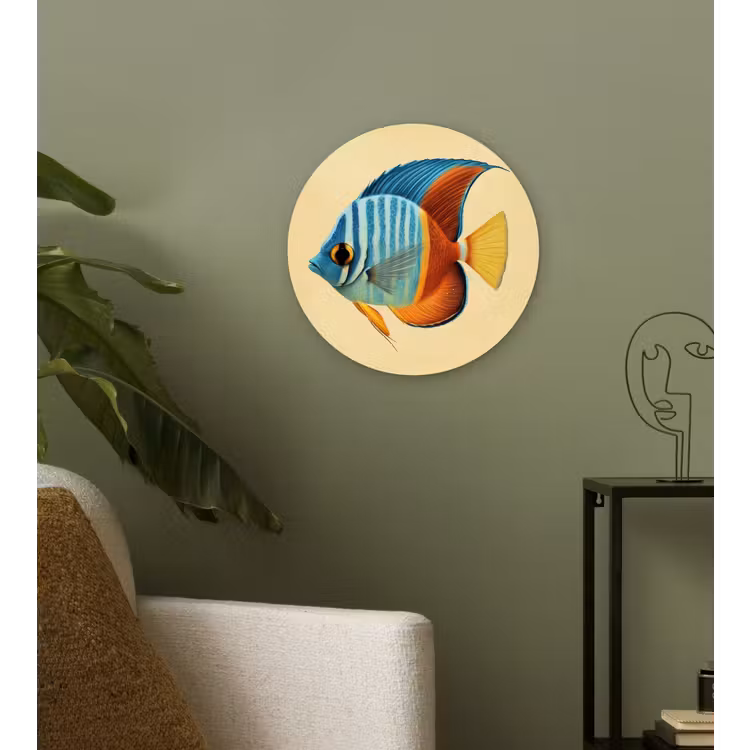 Vis - Vinnen - Blauw - Ogen Wandcirkel kunststof plaat 5mm dik klein -sfeer3