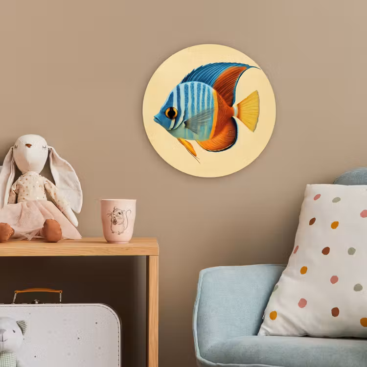 Vis - Vinnen - Blauw - Ogen Wandcirkel kunststof plaat 5mm dik klein -tsfeer1_kind