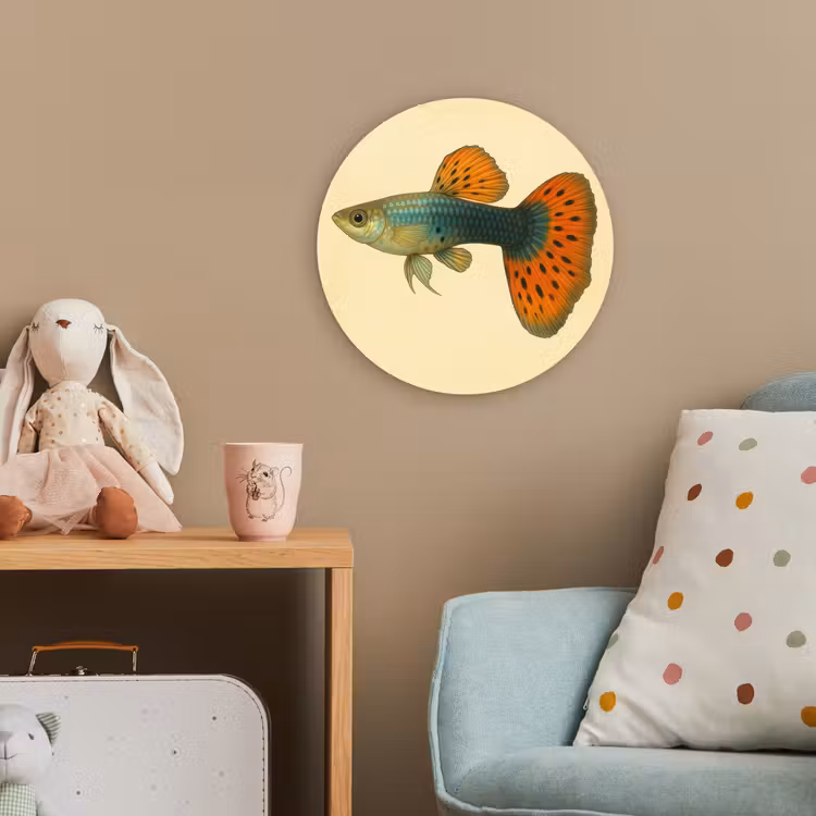 Vis - illustratie - Stippen - Oranje Wandcirkel kunststof plaat 5mm dik klein -tsfeer1_kind