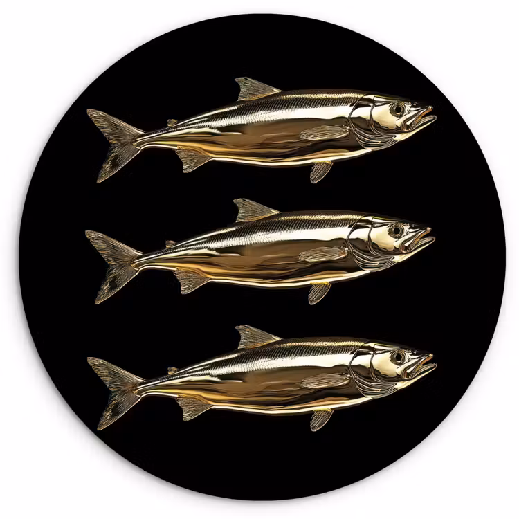 Vissen - Goud - Zwart Wandcirkel kunststof plaat 5mm dik klein -3d