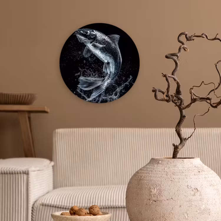 Vis - Koi - Zwart - Water Wandcirkel kunststof plaat 5mm dik klein -sfeer1