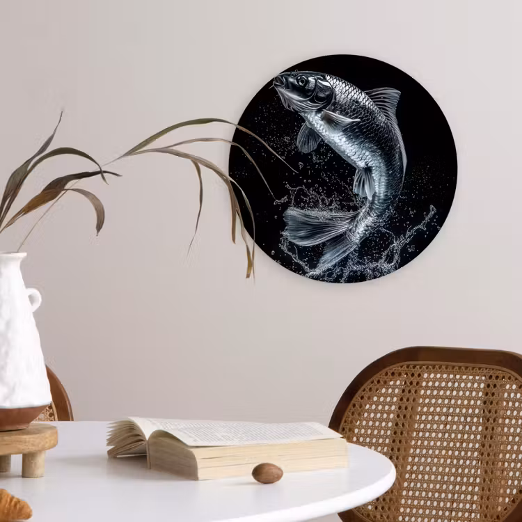 Vis - Koi - Zwart - Water Wandcirkel kunststof plaat 5mm dik klein -sfeer4