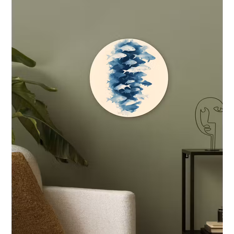 Vissen - Minimalistisch - Blauw Wandcirkel kunststof plaat 5mm dik klein -sfeer3
