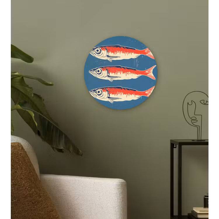 Vissen - Rood - Blauw Wandcirkel kunststof plaat 5mm dik klein -sfeer3