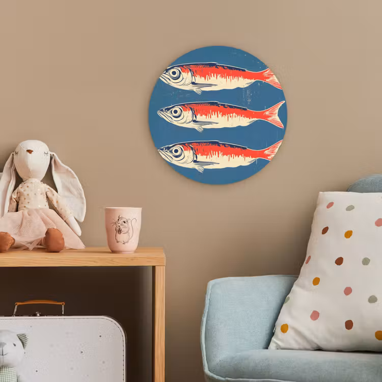 Vissen - Rood - Blauw Wandcirkel kunststof plaat 5mm dik klein -tsfeer1_kind