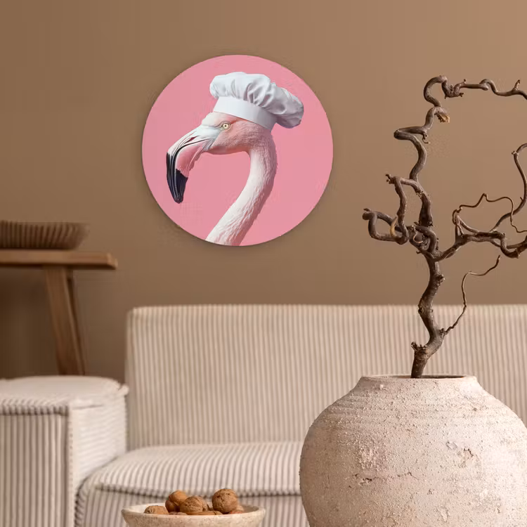 Flamingo - Roze - Koksmuts - Vogel Wandcirkel kunststof plaat 5mm dik klein -sfeer1