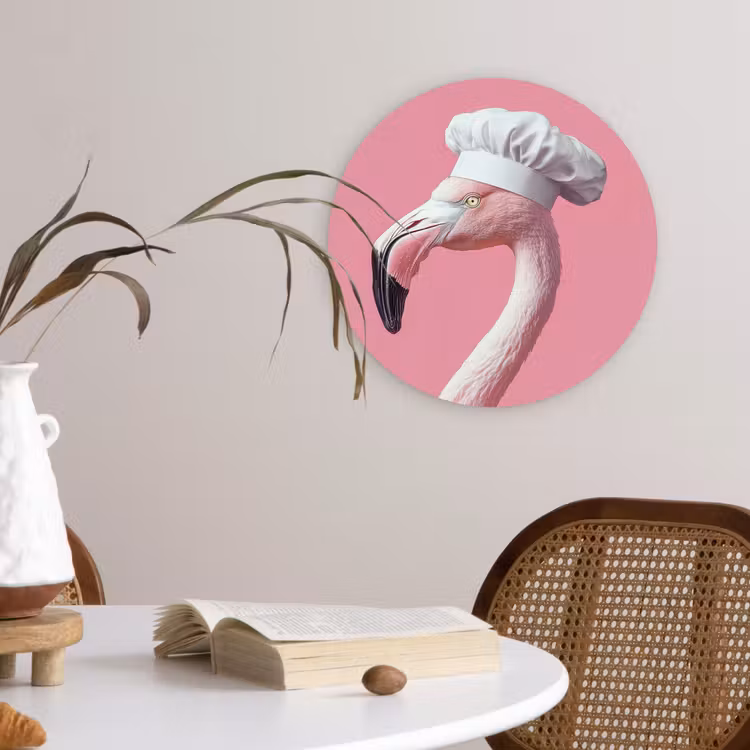 Flamingo - Roze - Koksmuts - Vogel Wandcirkel kunststof plaat 5mm dik klein -sfeer4