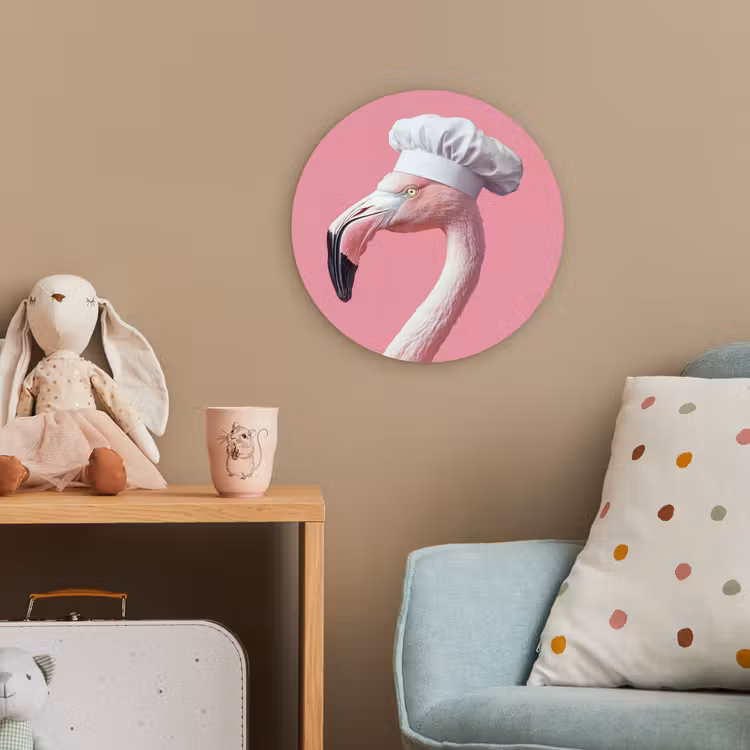 Flamingo - Roze - Koksmuts - Vogel Wandcirkel kunststof plaat 5mm dik klein -tsfeer1_kind