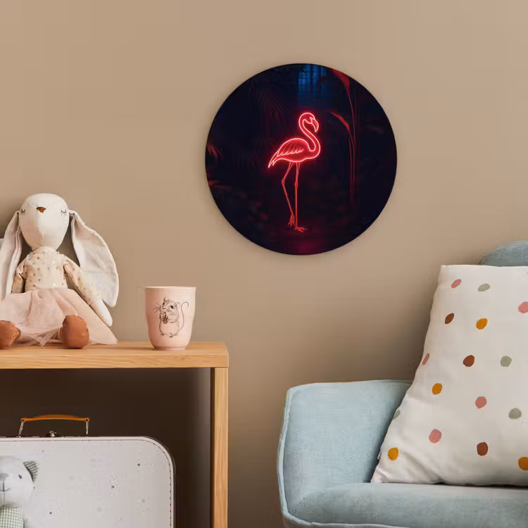 Flamingo - Roze - Neon - Licht Wandcirkel kunststof plaat 5mm dik klein -tsfeer1_kind