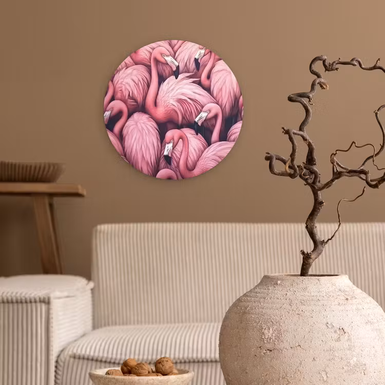 Flamingo - Roze - Dieren Wandcirkel kunststof plaat 5mm dik klein -sfeer1