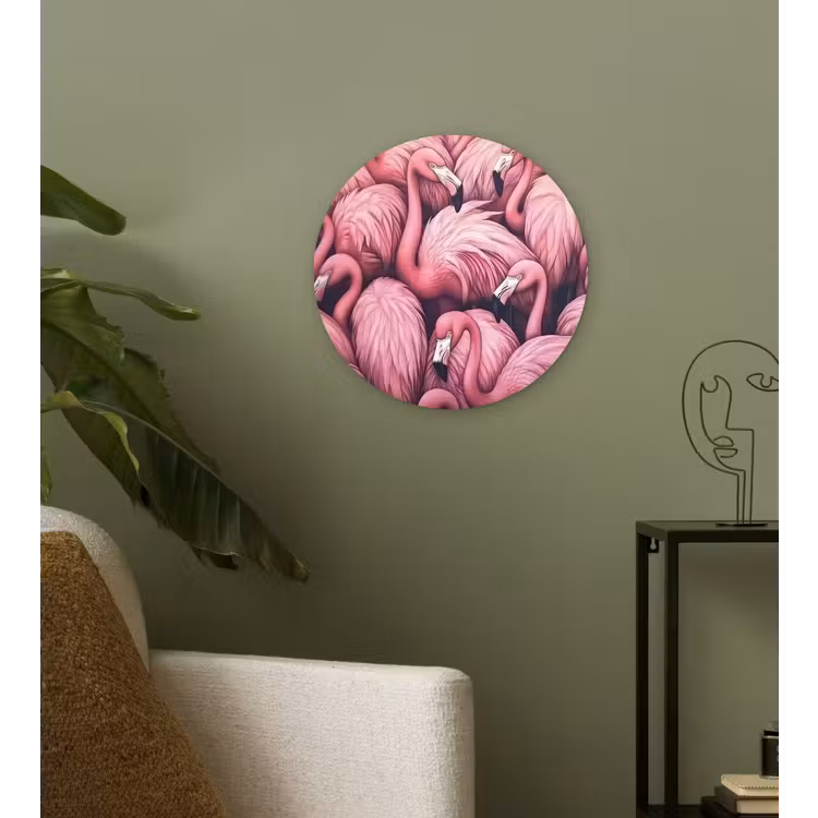 Flamingo - Roze - Dieren Wandcirkel kunststof plaat 5mm dik klein -sfeer3
