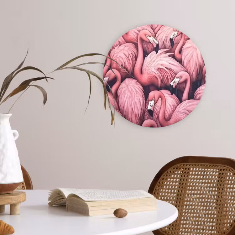 Flamingo - Roze - Dieren Wandcirkel kunststof plaat 5mm dik klein -sfeer4