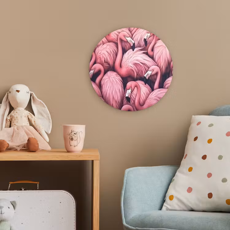 Flamingo - Roze - Dieren Wandcirkel kunststof plaat 5mm dik klein -tsfeer1_kind