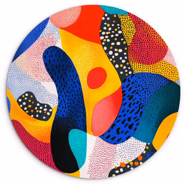 Vormen - Abstract - Stippels - Blauw Wandcirkel kunststof plaat 5mm dik klein -3d
