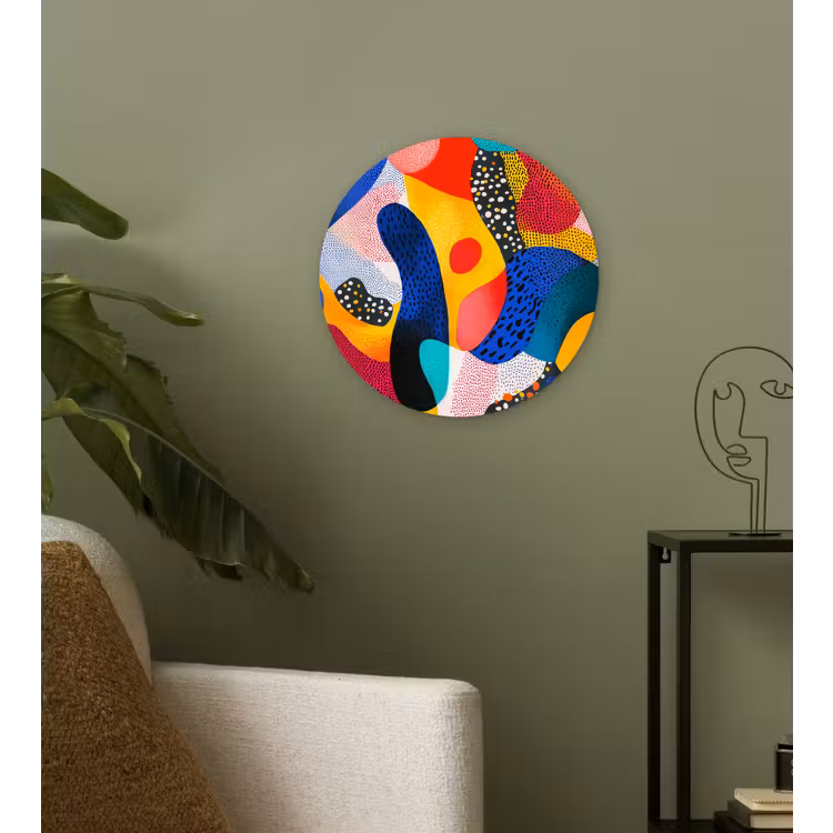 Vormen - Abstract - Stippels - Blauw Wandcirkel kunststof plaat 5mm dik klein -sfeer3