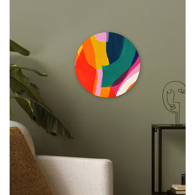 Vormen - Golvend - Abstract - Felroze Wandcirkel kunststof plaat 5mm dik klein -sfeer3