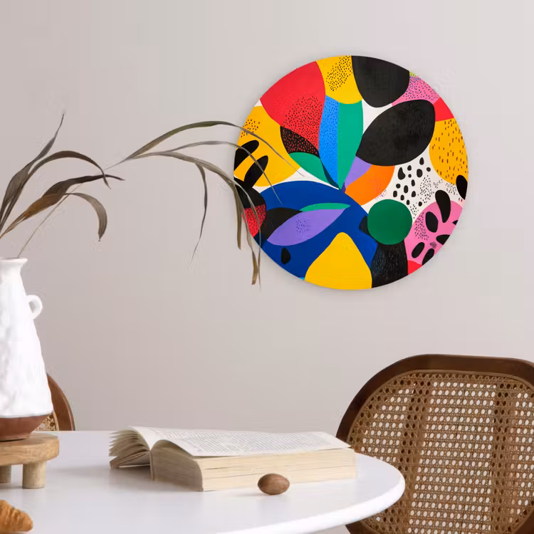 Vormen - Stippen - Kleurrijk Wandcirkel kunststof plaat 5mm dik klein -sfeer4