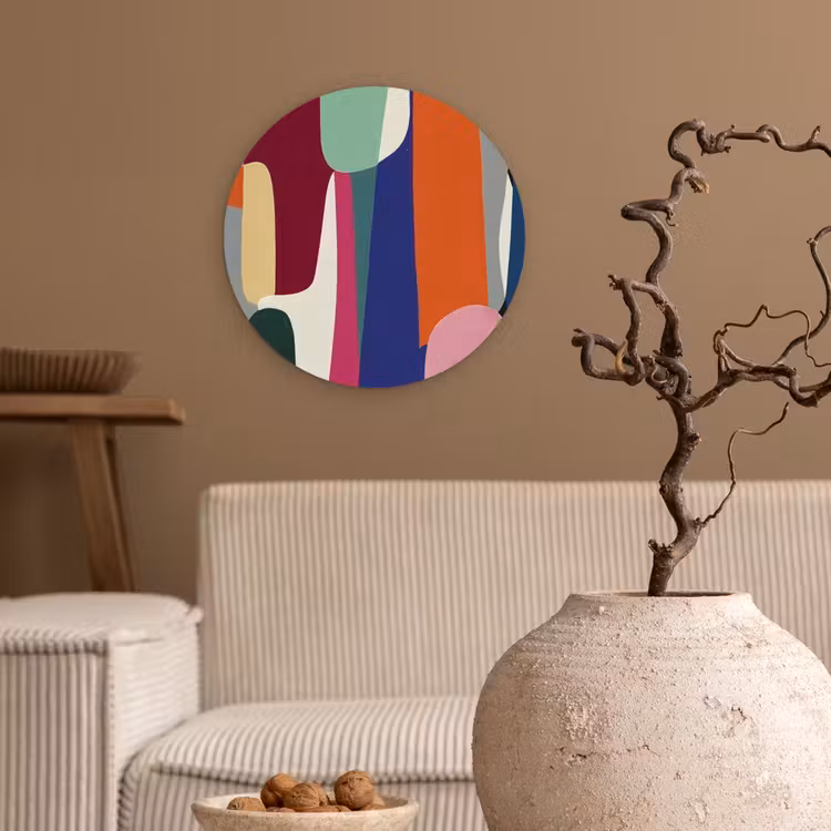 Vormen - Ritmisch - Kleuren - Abstract Wandcirkel kunststof plaat 5mm dik klein -sfeer1