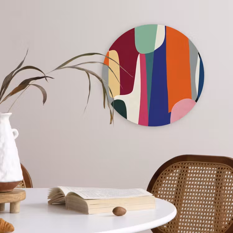 Vormen - Ritmisch - Kleuren - Abstract Wandcirkel kunststof plaat 5mm dik klein -sfeer4