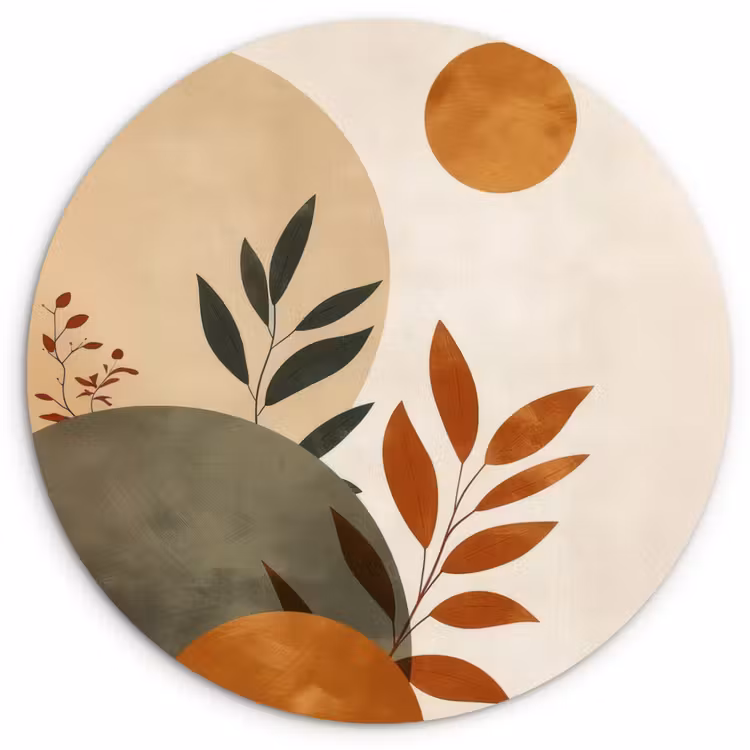 Vormen - Rond - Bladeren - Beige Wandcirkel kunststof plaat 5mm dik klein -3d