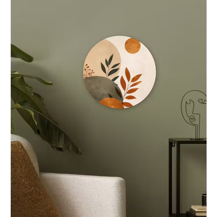 Vormen - Rond - Bladeren - Beige Wandcirkel kunststof plaat 5mm dik klein -sfeer3