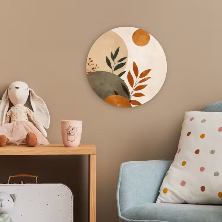 Vormen - Rond - Bladeren - Beige Wandcirkel kunststof plaat 5mm dik klein -tsfeer1_kind