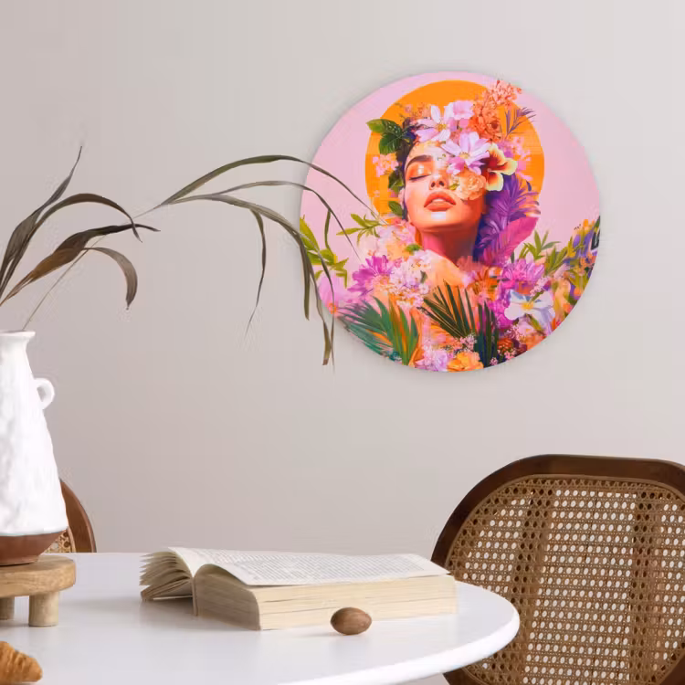 Vrouw - Abstract - Cirkel - Bloemen Wandcirkel kunststof plaat 5mm dik klein -sfeer4