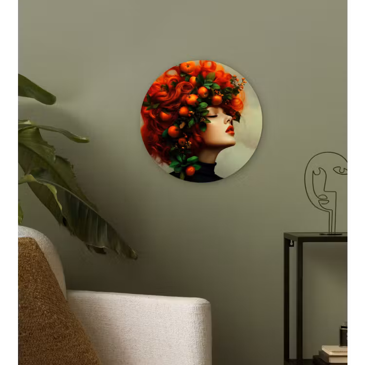 Vrouw - Appels - Rood - Bladeren Wandcirkel kunststof plaat 5mm dik klein -sfeer3