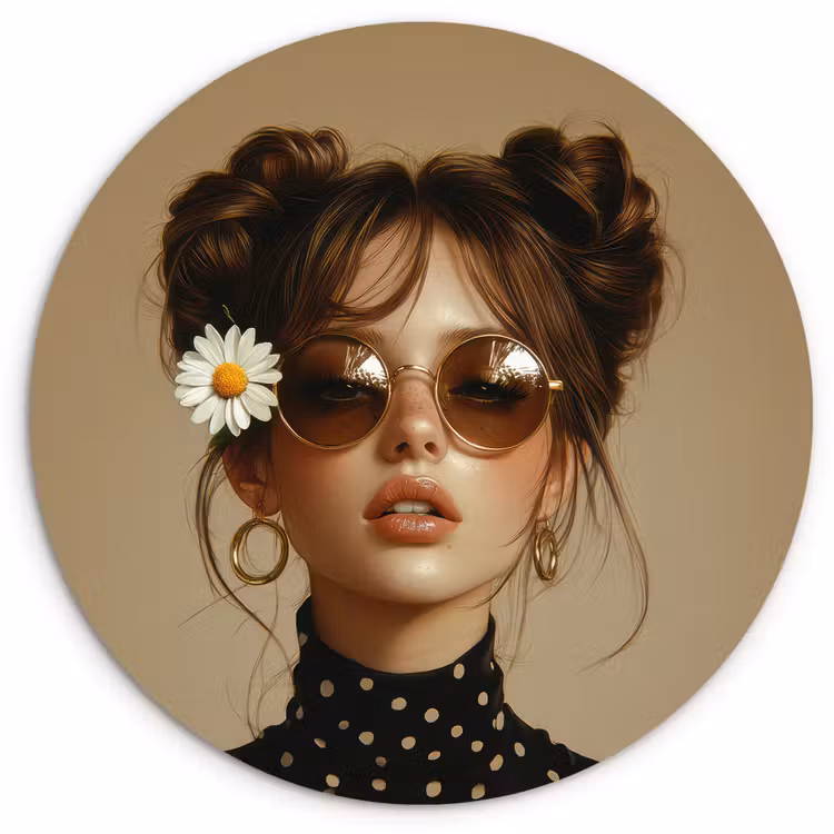 Vrouw - Beige - Bloem - Modern - Portret Wandcirkel kunststof plaat 5mm dik klein -3d