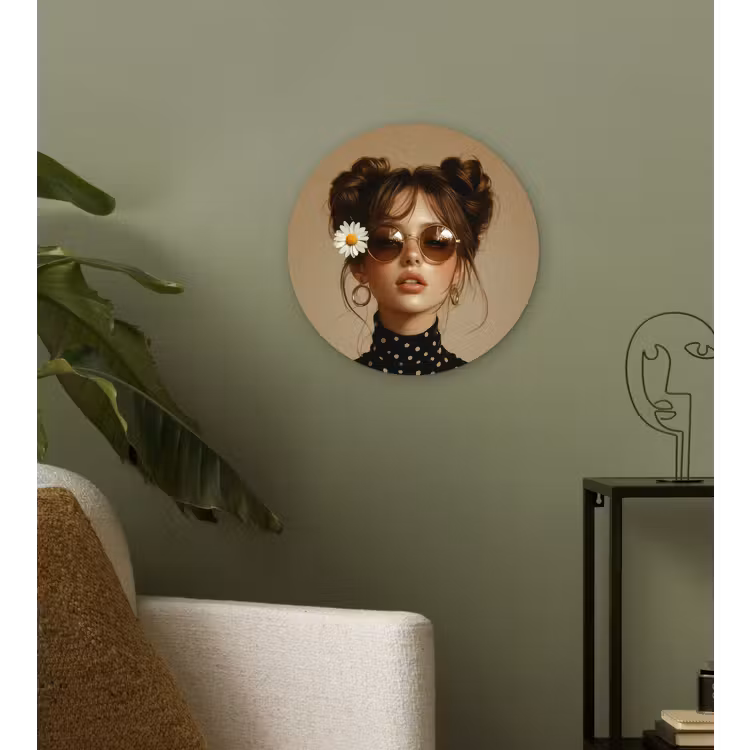 Vrouw - Beige - Bloem - Modern - Portret Wandcirkel kunststof plaat 5mm dik klein -sfeer3
