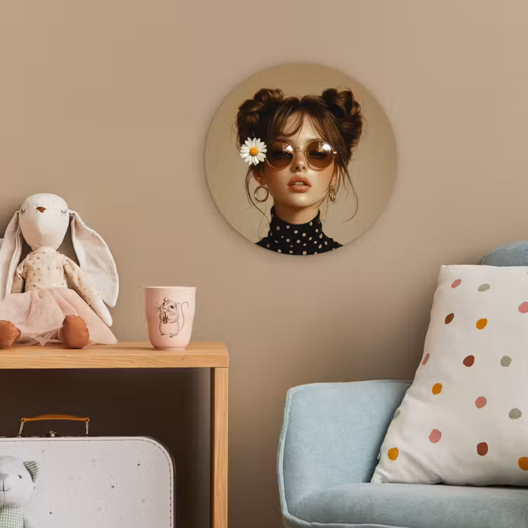 Vrouw - Beige - Bloem - Modern - Portret Wandcirkel kunststof plaat 5mm dik klein -tsfeer1_kind