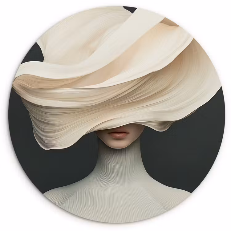 Vrouw - Beige - hoed Wandcirkel kunststof plaat 5mm dik klein -3d