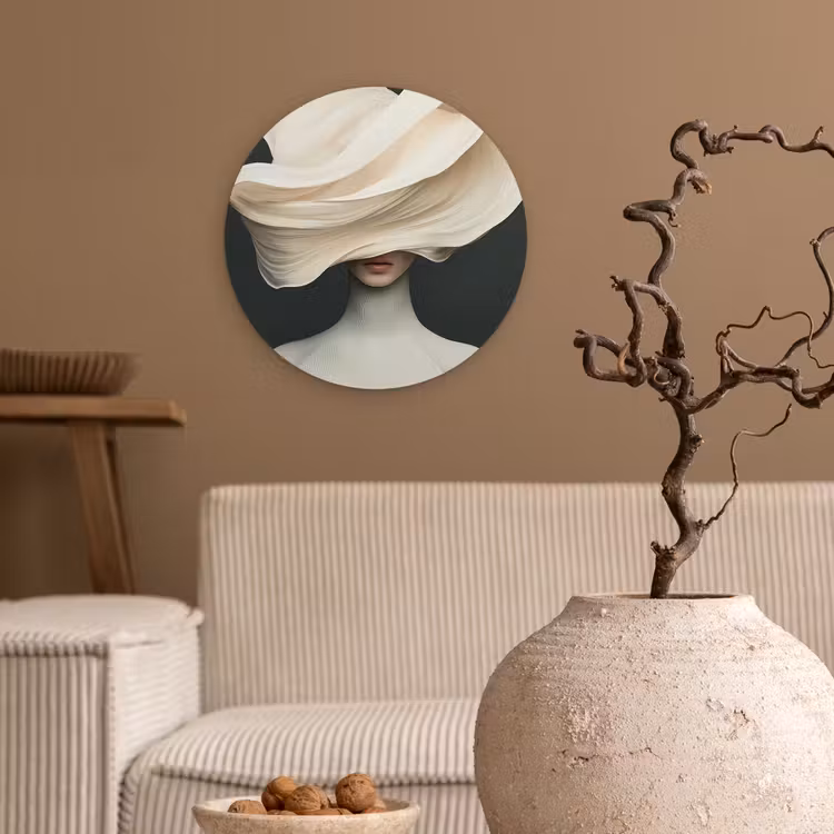Vrouw - Beige - hoed Wandcirkel kunststof plaat 5mm dik klein -sfeer1