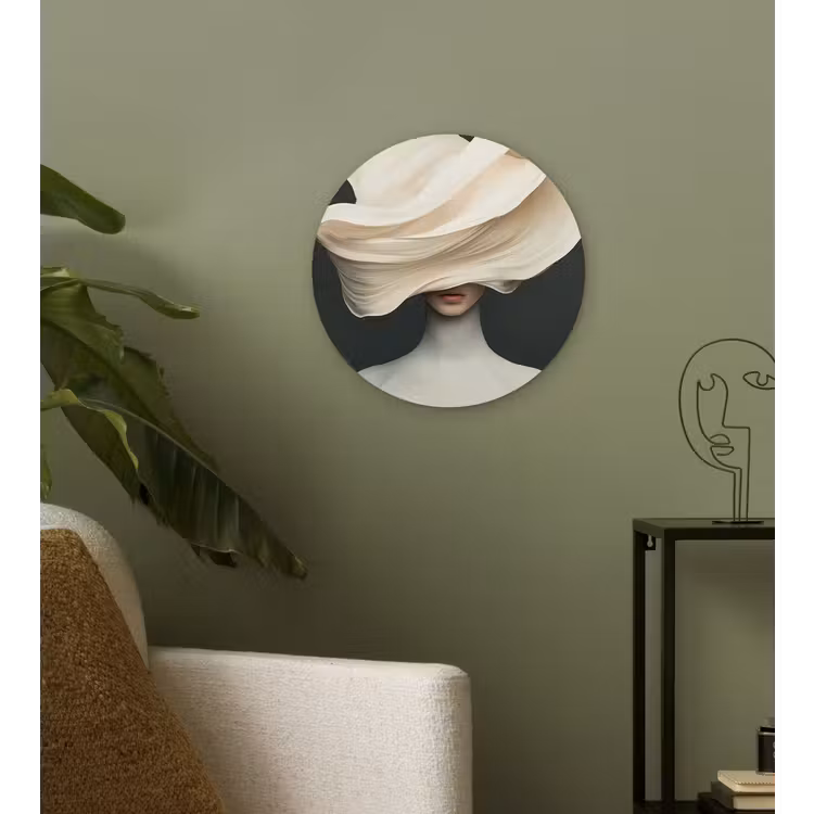 Vrouw - Beige - hoed Wandcirkel kunststof plaat 5mm dik klein -sfeer3