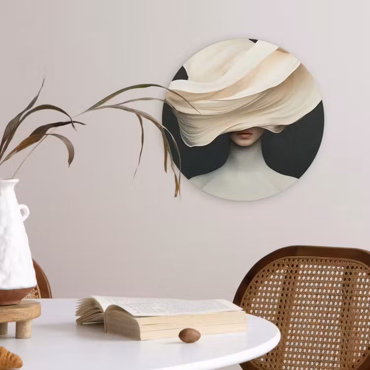Vrouw - Beige - hoed Wandcirkel kunststof plaat 5mm dik klein -sfeer4