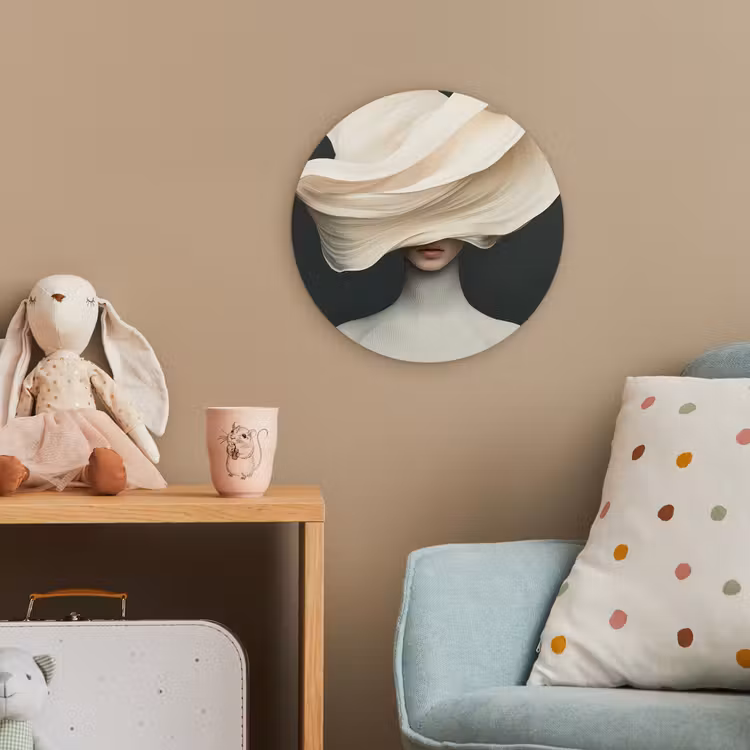 Vrouw - Beige - hoed Wandcirkel kunststof plaat 5mm dik klein -tsfeer1_kind