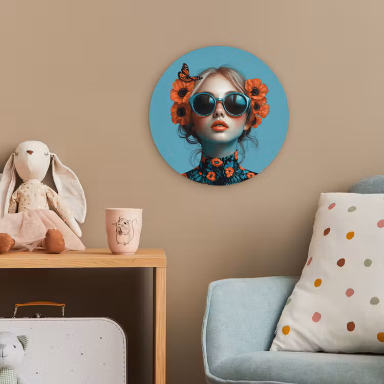 Vrouw - Blauw - Vlinder - Bloemen - Aesthetic Wandcirkel kunststof plaat 5mm dik klein -tsfeer1_kind