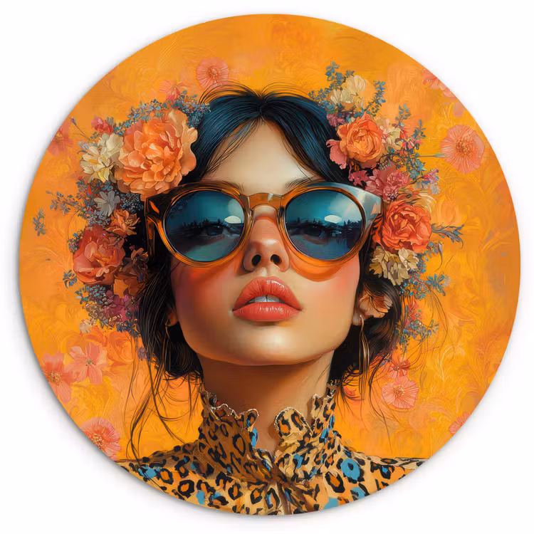 Vrouw - Bloemen - Aesthetic - Oranje Wandcirkel kunststof plaat 5mm dik klein -3d