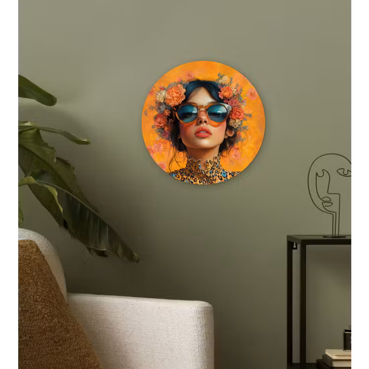 Vrouw - Bloemen - Aesthetic - Oranje Wandcirkel kunststof plaat 5mm dik klein -sfeer3