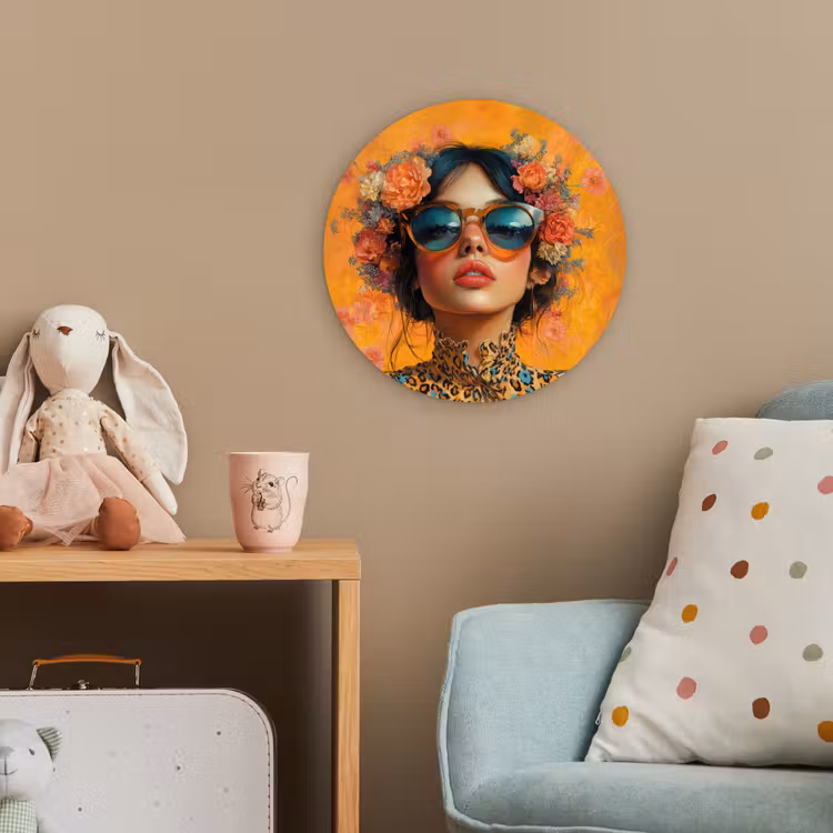 Vrouw - Bloemen - Aesthetic - Oranje Wandcirkel kunststof plaat 5mm dik klein -tsfeer1_kind