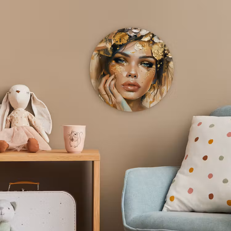 Vrouw - Bloemen - Goud - Portret Wandcirkel kunststof plaat 5mm dik klein -tsfeer1_kind