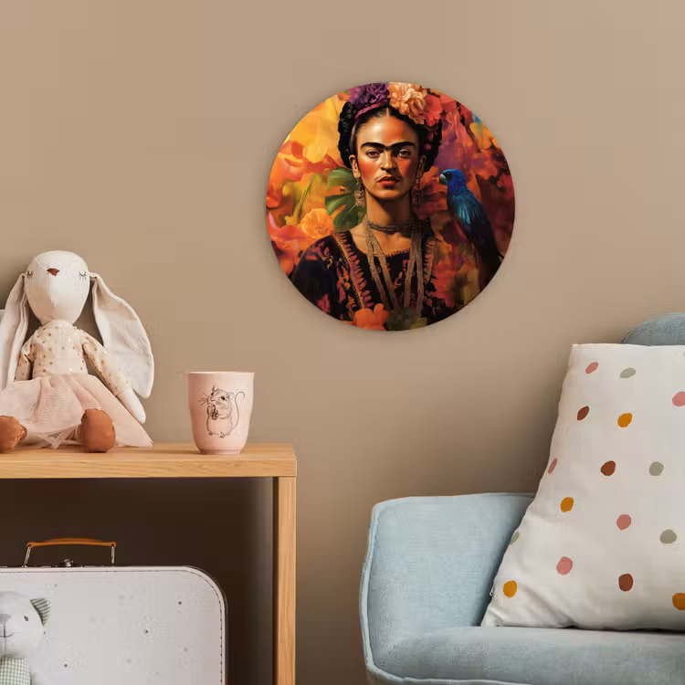 Vrouw - Bloemen - Papegaai - Schilderachtig Wandcirkel kunststof plaat 5mm dik klein -tsfeer1_kind