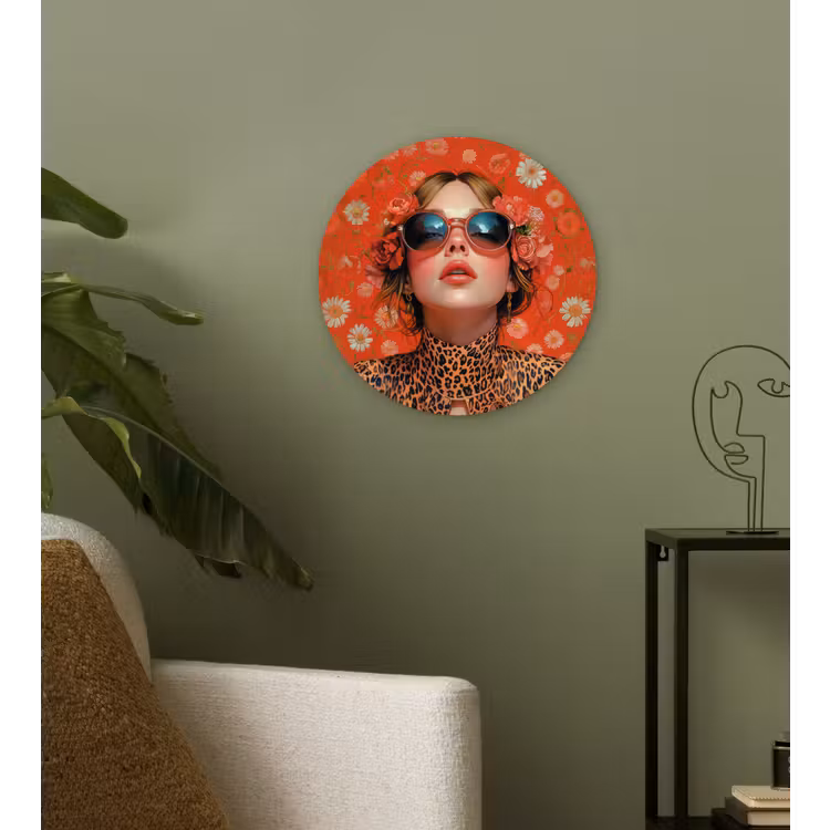Vrouw - Kleurrijk - Dierenprint - Bloemen Wandcirkel kunststof plaat 5mm dik klein -sfeer3