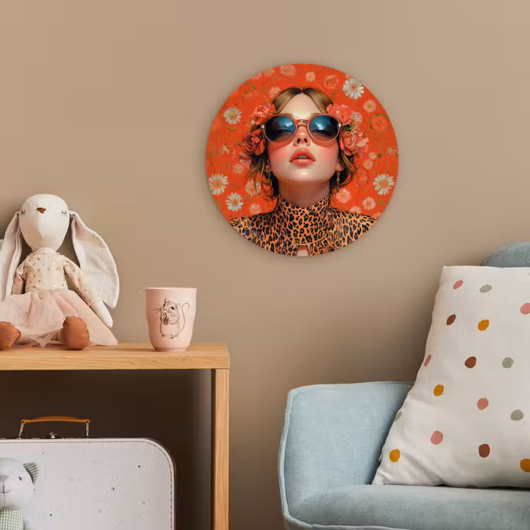 Vrouw - Kleurrijk - Dierenprint - Bloemen Wandcirkel kunststof plaat 5mm dik klein -tsfeer1_kind