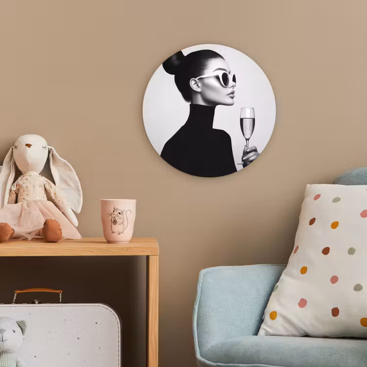 Vrouw - Champagne - Modern Wandcirkel kunststof plaat 5mm dik klein -tsfeer1_kind