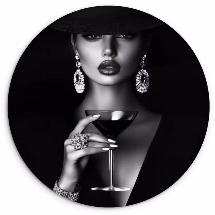 Vrouw - Cocktail - Chic Wandcirkel kunststof plaat 5mm dik klein -3d