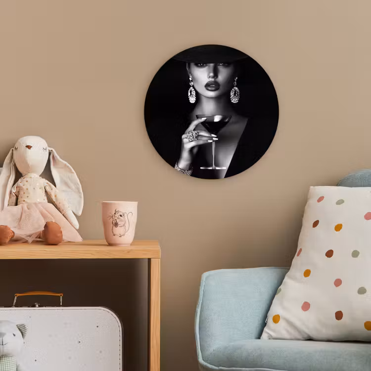 Vrouw - Cocktail - Chic Wandcirkel kunststof plaat 5mm dik klein -tsfeer1_kind