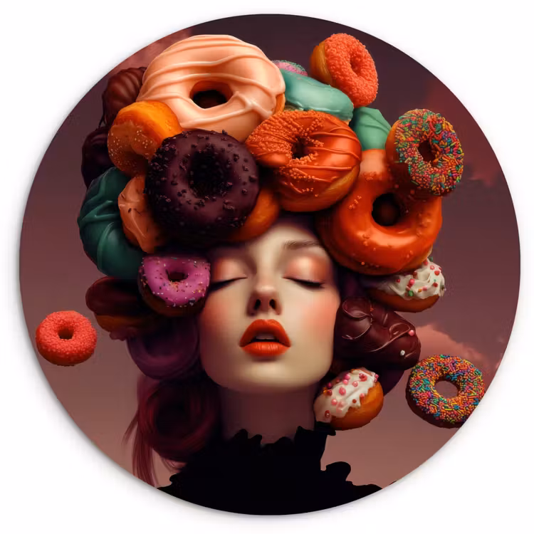Vrouw - Donuts - Kleurrijk Wandcirkel kunststof plaat 5mm dik klein -3d